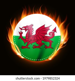 Bandera de Gales en el fondo del fuego. Emblema del país. Ilustración vectorial. EPS10