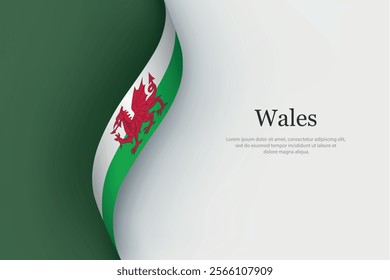 Wales flag on Waving ribbon. Template for independence day