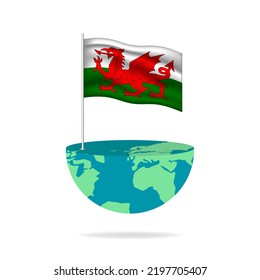 El poste de la bandera de Gales en el mundo. Bandera ondeando alrededor del mundo. Fácil edición y vector en grupos. Ilustración vectorial de bandera nacional sobre fondo blanco.