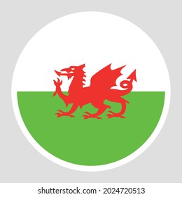 Wales Flag Round Flat Circle Icons.