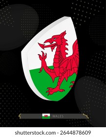 Wales Flag Shield icon in 3D on Dark Modern Abstract Rugby Background. Perfect for sports events, heritage themes, national celebrations, and patriotic designs.
