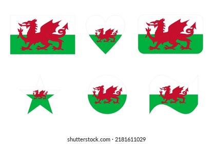 Wales Flag, Flag Of Wales In Six Shapes Vector