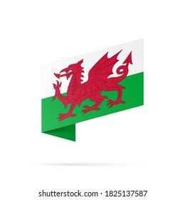 Wales Flaggenstaatsymbol einzeln auf nationalem Hintergrund. Nationalfeiertag der Republik Wales. Illustrationsbanner mit realistischer Flagge. Land des Vereinigten Königreichs