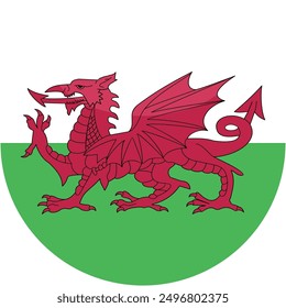 Wales flag vector icon. Glossy round icon with flag of the Wales on white background