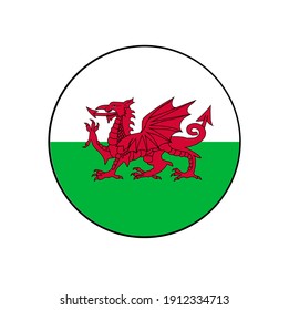 Wales Flag vector Icon with Red dragon and green and white stripes in the United Kingdom in Europe.