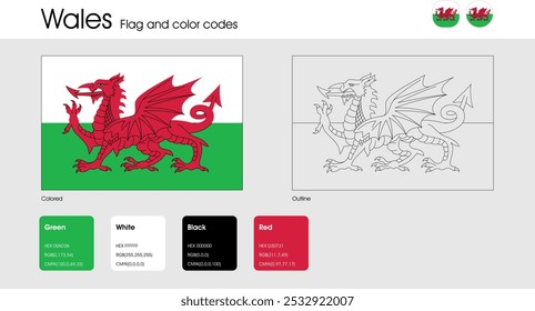Wales Flag version of colored, outline and icons