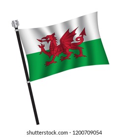 Wales flag , flag of Wales waving on flag pole, vector illustration EPS 10.