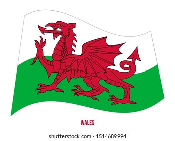 Wales Flag Waving Vector Illustration on White Background. Countries of the United Kingdom.