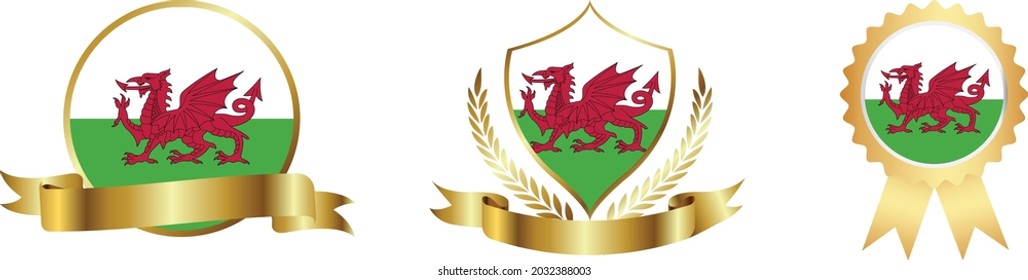 wales flags. Symbols of countries map