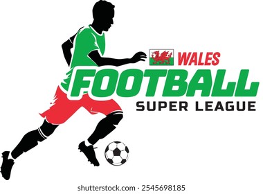 Wales football league, Soccer ball, Football logo, Footballer Kick the Ball isolated on white background, Vector Illustration