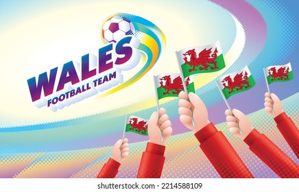 Wales Football Team Celebration with National Flag of Wales