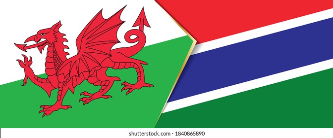 Wales and Gambia flags, two vector flags symbol of relationship or confrontation.