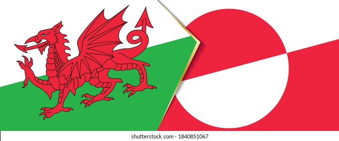 Wales and Greenland flags, two vector flags symbol of relationship or confrontation.