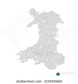 Wales grey map isolated on white background with abstract mesh line and point scales. Vector illustration eps 10