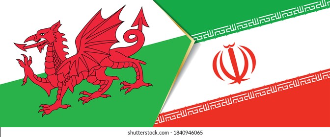 Wales and Iran flags, two vector flags symbol of relationship or confrontation.