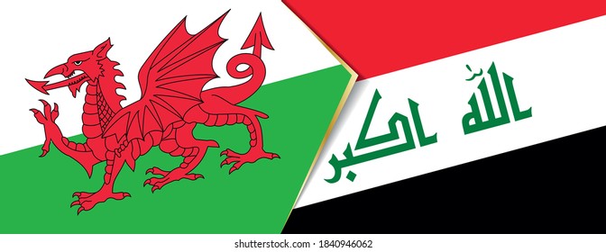 Banderas de Gales e Iraq, dos banderas vectoriales símbolo de relación o enfrentamiento.