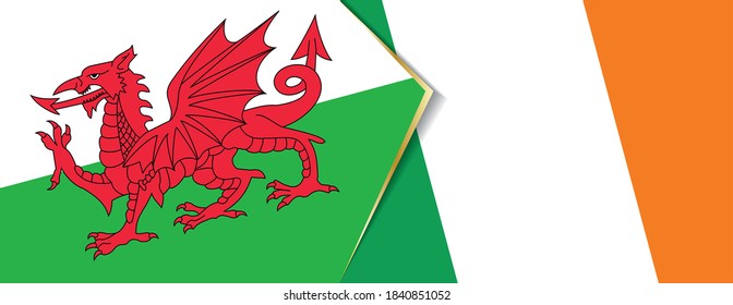 Wales and Ireland flags, two vector flags symbol of relationship or confrontation.