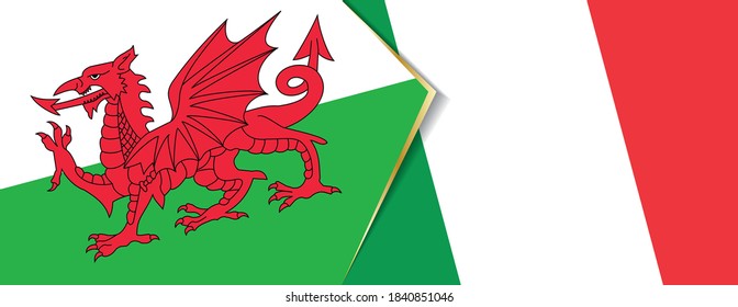 Wales and Italy flags, two vector flags symbol of relationship or confrontation.