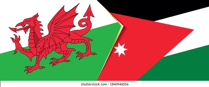 Wales and Jordan flags, two vector flags symbol of relationship or confrontation.