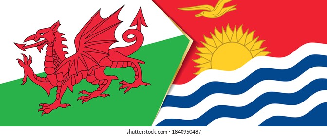 Wales and Kiribati flags, two vector flags symbol of relationship or confrontation.