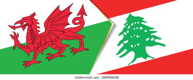 Wales and Lebanon flags, two vector flags symbol of relationship or confrontation.