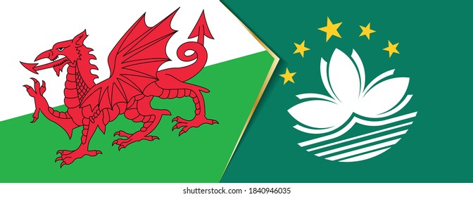 Wales and Macau flags, two vector flags symbol of relationship or confrontation.