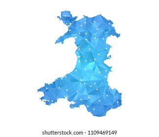 Wales Map - Abstract geometric rumpled triangular low poly style gradient graphic on white background , line dots polygonal design for your . Vector illustration eps 10.