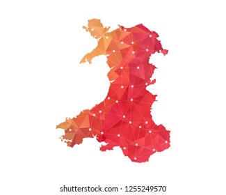 Wales Map - Abstract geometric rumpled triangular low poly style gradient graphic on white background , line dots polygonal design for your . Vector illustration eps 10.