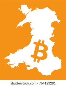 Wales map with bitcoin crypto currency symbol illustration