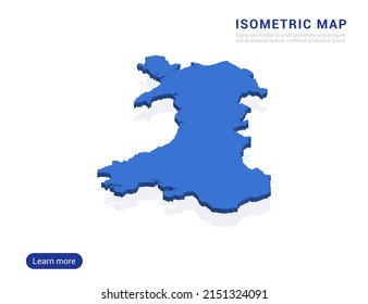 Wales map blue isolated on white background with 3d isometric vector illustration.