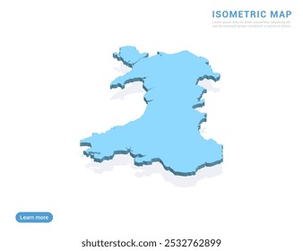 Mapa de Gales azul sobre fondo blanco con Vector isométrico.