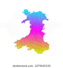 Wales map in colorful halftone gradients. Future geometric patterns of lines abstract on white background. Vector Illustration Eps10.