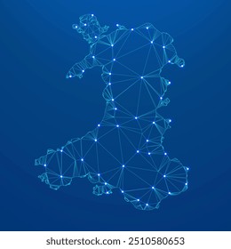 Wales map connecting line and dot blue background. Vector illustration