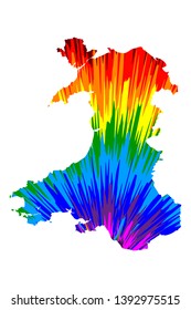 Wales - map is designed rainbow abstract colorful pattern, Wales map made of color explosion,