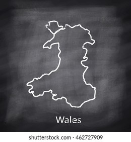 Wales map drawn with chalk on blackboard background