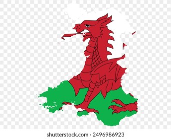 Wales map flag isolated on png or transparent background vector illustration. 