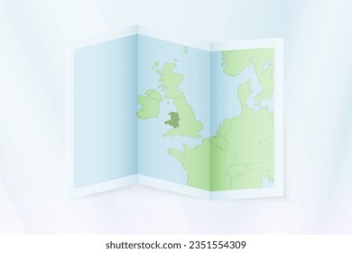 Wales-Karte, gefaltetes Papier mit Wales-Karte. Vektorgrafik.