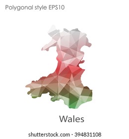 Wales map in geometric polygonal style.Abstract gems triangle,modern design background.