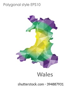 Wales map in geometric polygonal style.Abstract gems triangle,modern design background.
