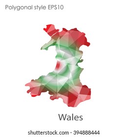 Wales map in geometric polygonal style.Abstract gems triangle,modern design background.