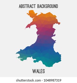 Wales map in geometric polygonal,mosaic style.Abstract tessellation,modern design background,low poly. Geometric cover, mockup. Vector illustration.
