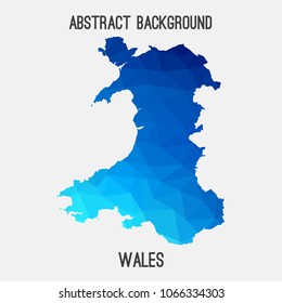 Wales map in geometric polygonal,mosaic style.Abstract tessellation,modern design background,low poly. Geometric cover, mockup. Vector illustration.