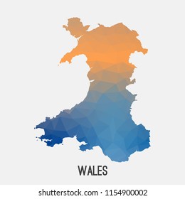 Wales map in geometric polygonal,mosaic style.Abstract tessellation,modern design background,low poly. Geometric cover, mockup. Vector illustration.