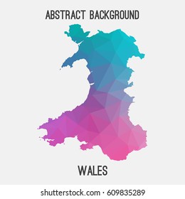 Wales map in geometric polygonal,mosaic style.Abstract tessellation,modern design background,low poly. Vector illustration.