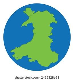 Wales map green color in globe design with blue circle color.