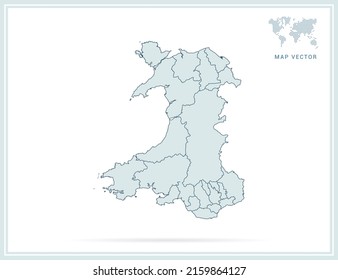 Wales map green vector on white background.