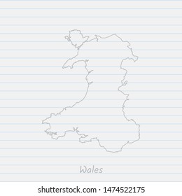 Wales map hand drawn gray outline on notebook background. Vector Illustration EPS10.