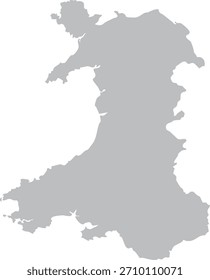 País de Gales Mapa Isolado Cinza Silhueta Editável Vetor