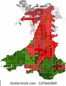 Wales map made of puzzle background - Illustration