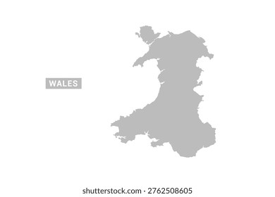 Wales map - Minimal Flat Vector Illustration in Black and Gray, Isolated on White Background, Ideal for Infographics, Educational Use, Reports, and Presentations.